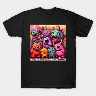 Street art cute monsters pattern T-Shirt